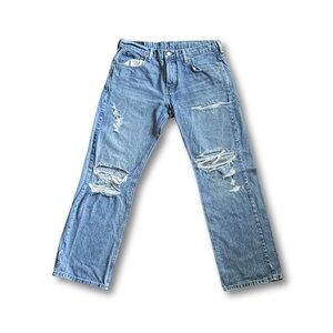 Levis 569 Jeans Mens 32x32 Blue Loose Straight Mid Rise Distressed Ripped Denim